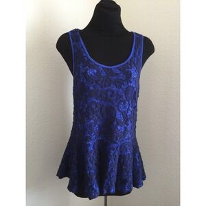 Anthropologie Meadow Rue Top/Tank Peplum Blue Crochet Lace Sleeveless size Small